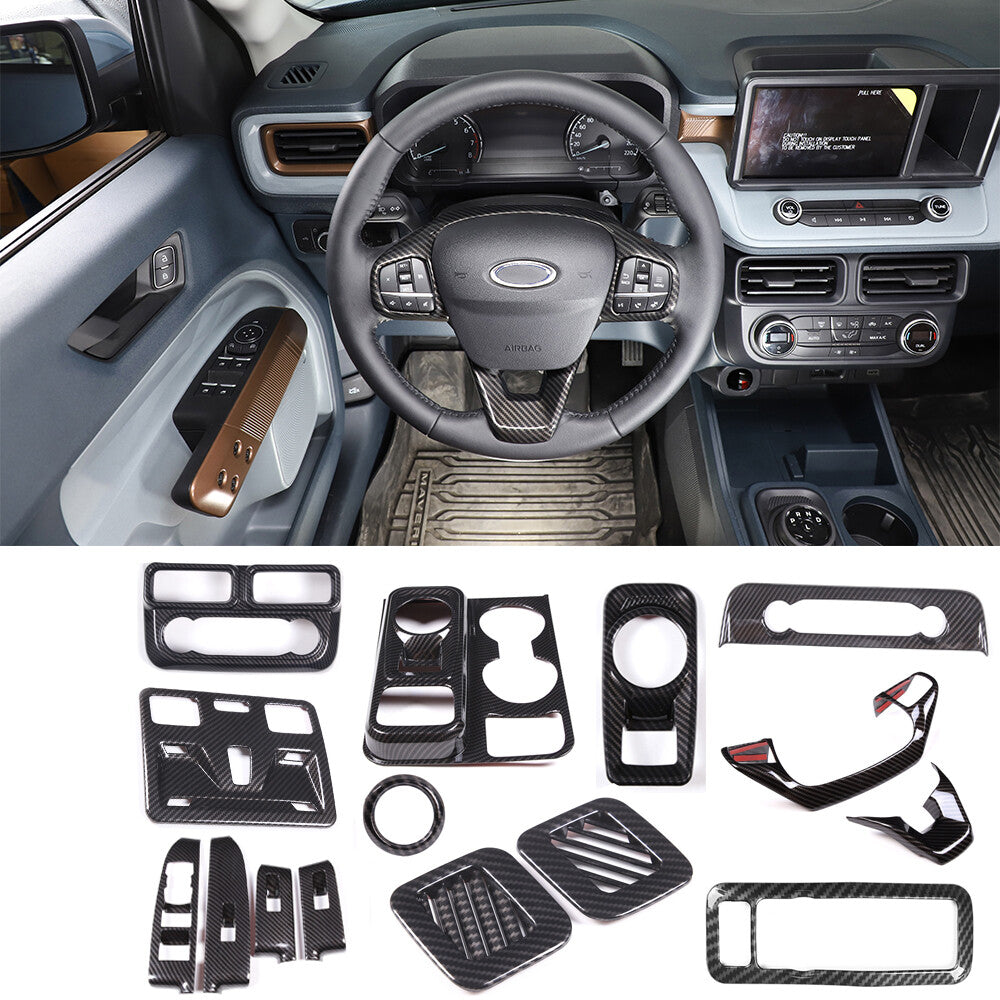 15pcs Carbon ABS Full Set Interior Decoration Cover Trim For Ford Maverick 2022 1