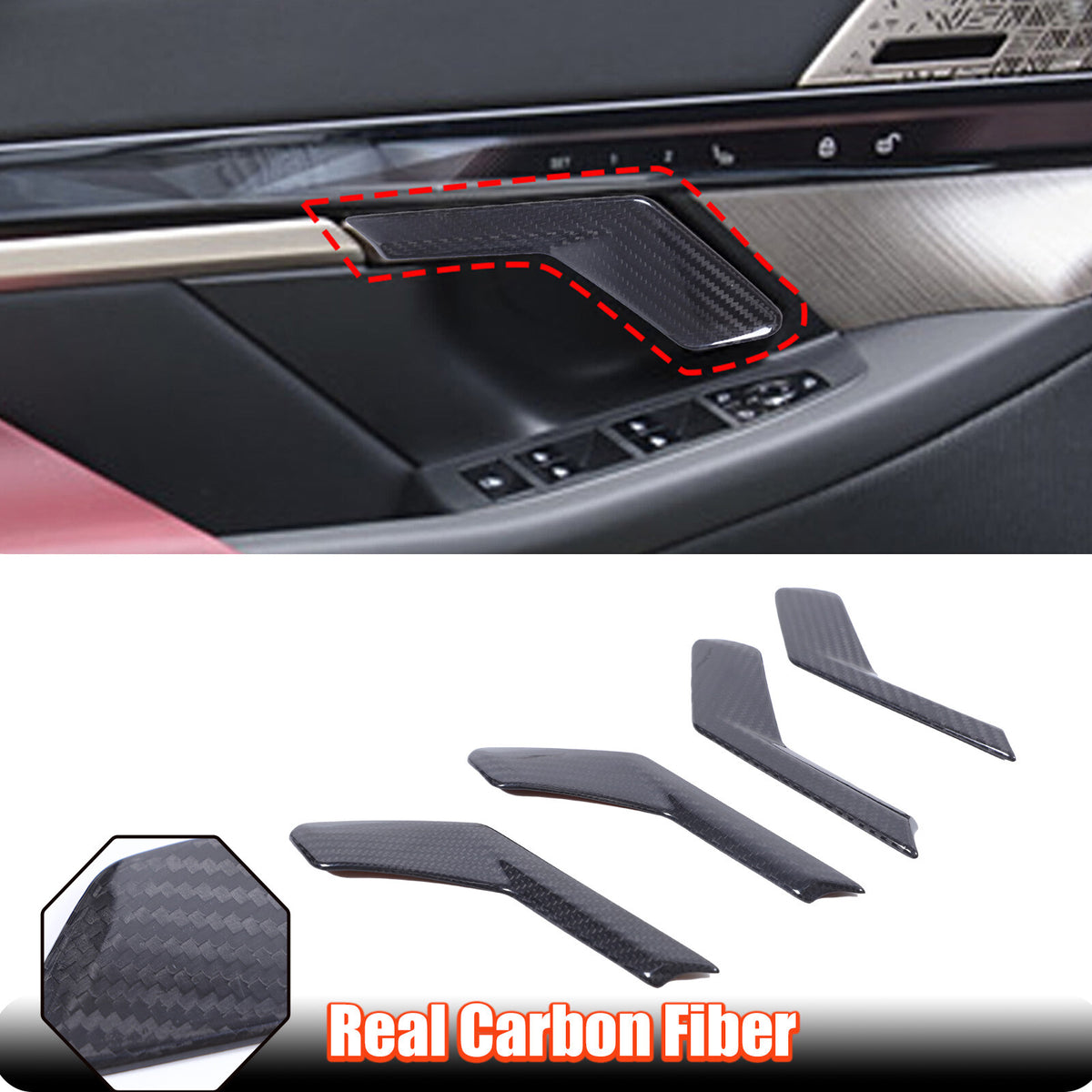 Real Carbon Fiber Interior Door Handle Cover Trim for BMW 5 Series G60 2024+ 1