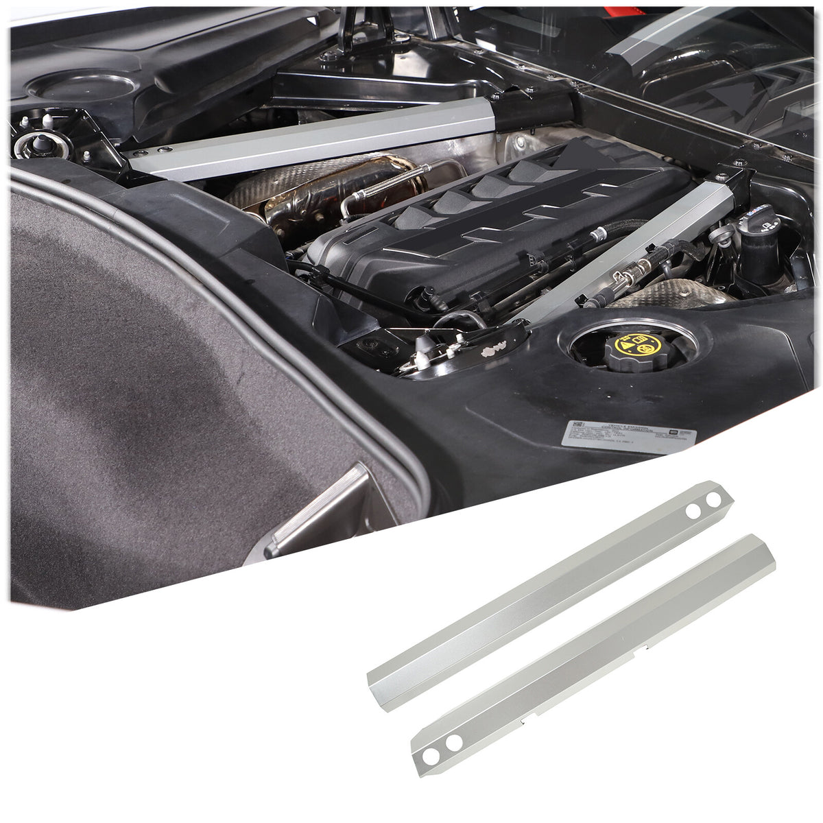 Aluminum Alloy Silver Engine Shroud Side Cover trim For Corvette C8 2020-2026 2