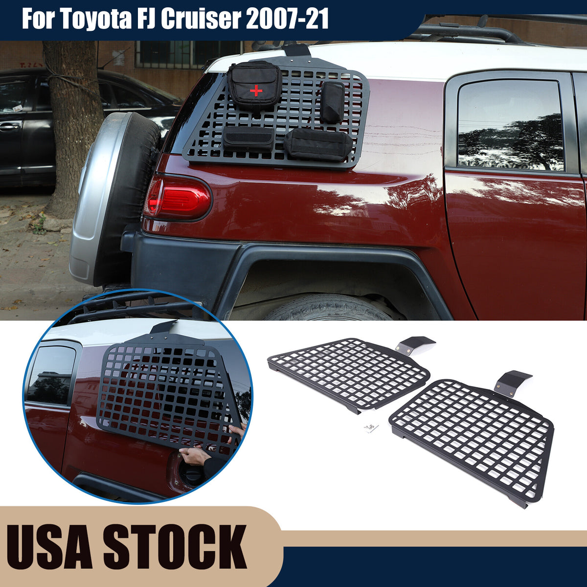 Rear Quarter Window Guard Molle Panel Storage Bracket for FJ Cruiser 2007-2021 1