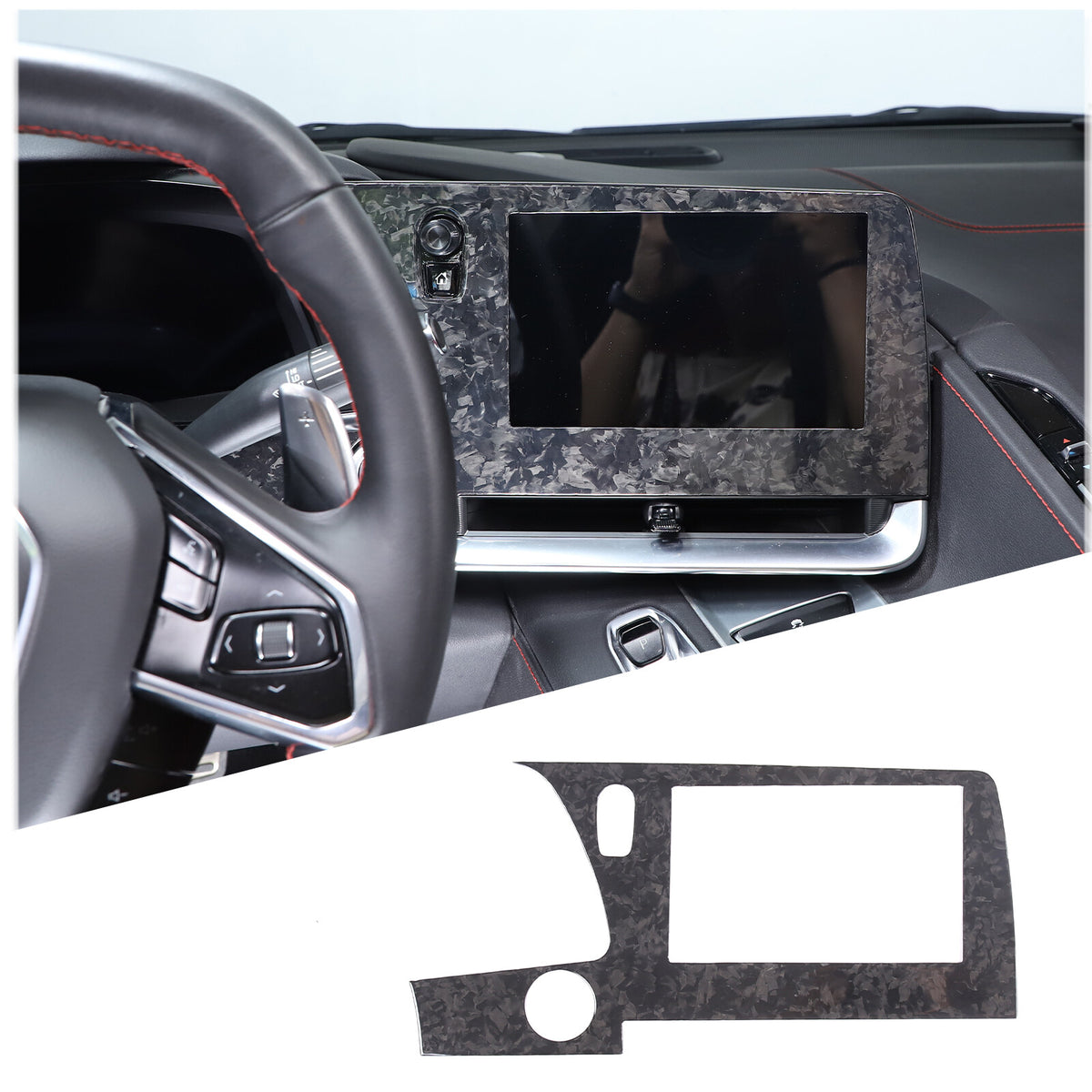 Forged Real Carbon Fiber Dashboard Navigation Srceen Frame Trim For Corvette C8 2