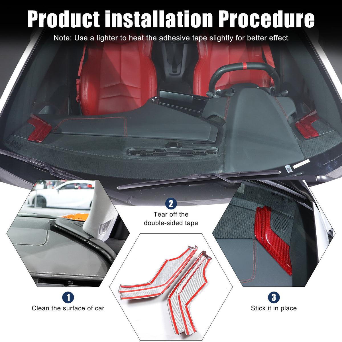 Red Real Carbon Fiber Center Console Dashboard Cover Trim For Corvette C8 20-26 8