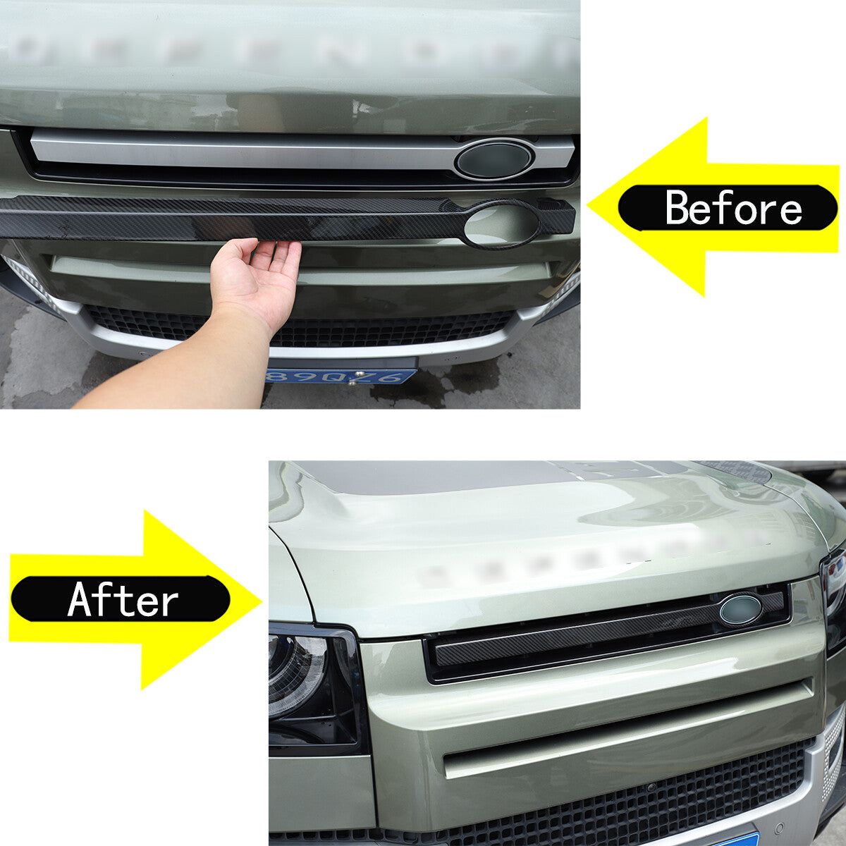 U-shape Carbon Front Bumper Mesh Grille Trim Logo Strip for LR Defender 20-24 12