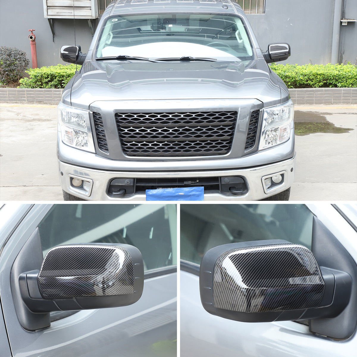 Carbon Fiber ABS Exterior Rearview Mirror Cover Trim For Nissan Titan 2016-2023 13