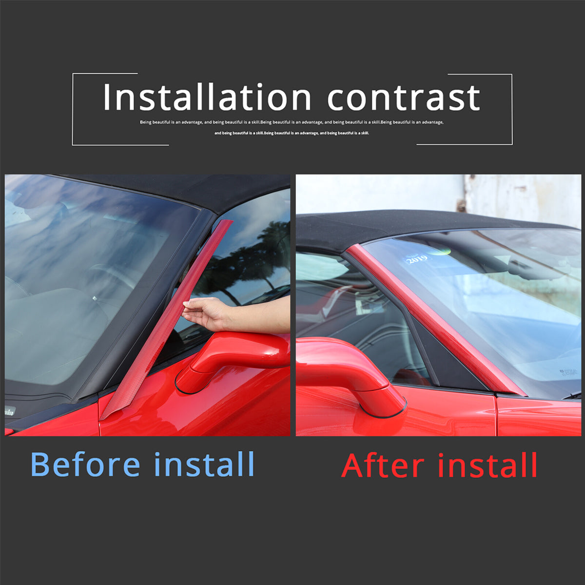 Red Carbon Fiber Exterior Windshield A-Pillar Cover Trim For Corvette C6 05-13 11