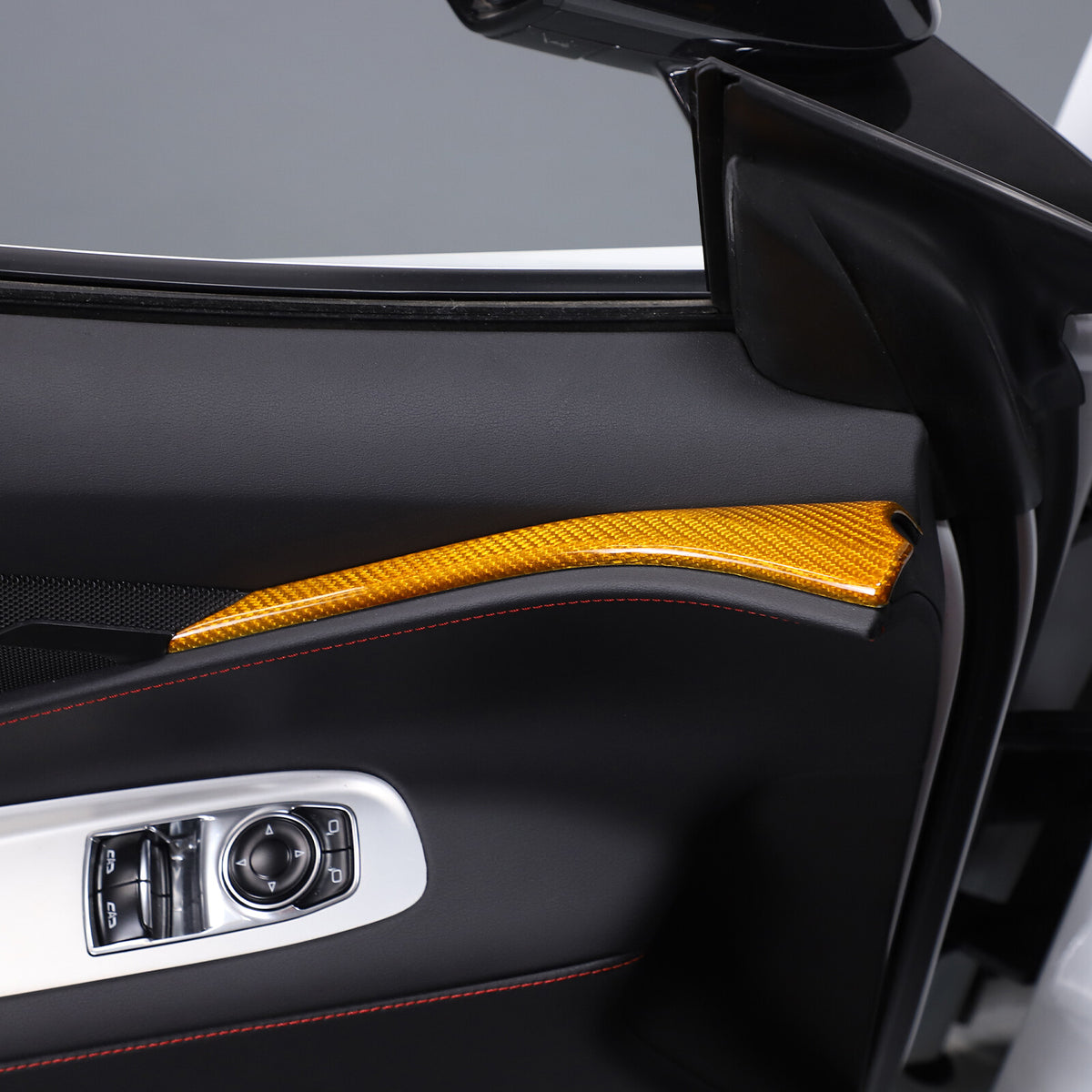 Yellow Carbon Fiber Interior Window Upper Door Panel trim For Corvette C8 20-26 1
