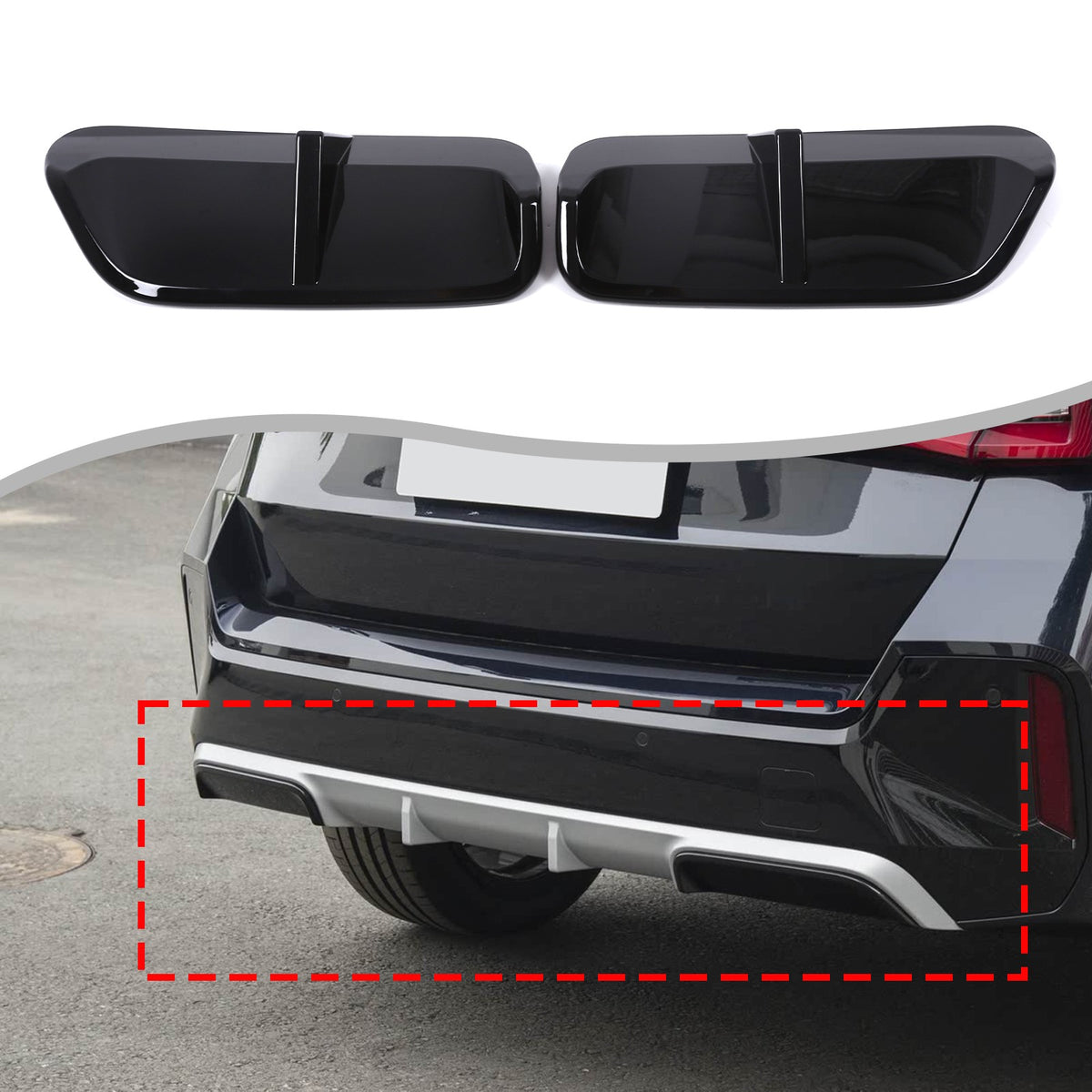Piano Black Rear Lower Bumper Side Spoiler Trim For BMW X1 U12 23+ Sport US 2