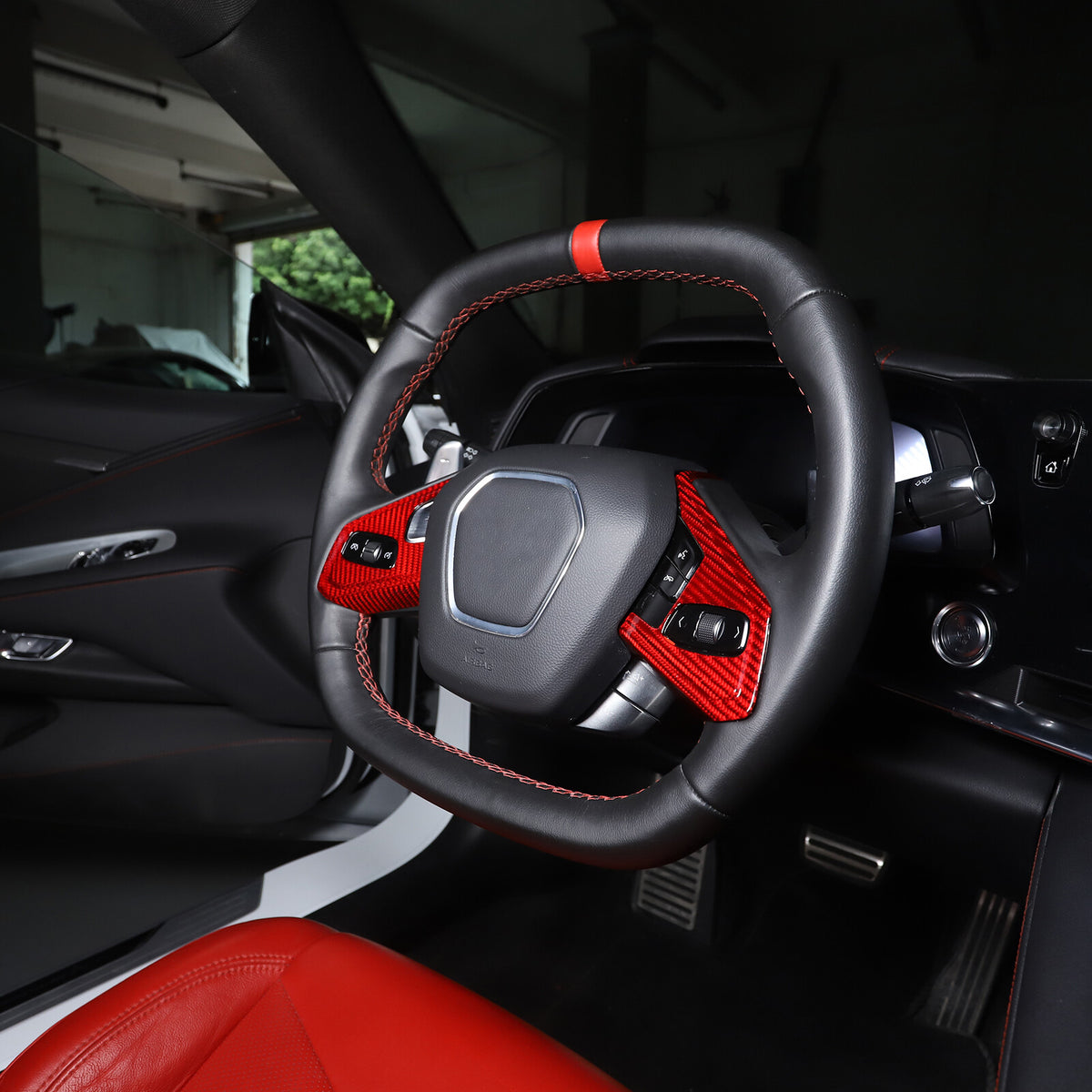Real Carbon Fiber Steering Wheel Button Trim Cover For Corvette C8 2020-2026 - Variants 1-5 14