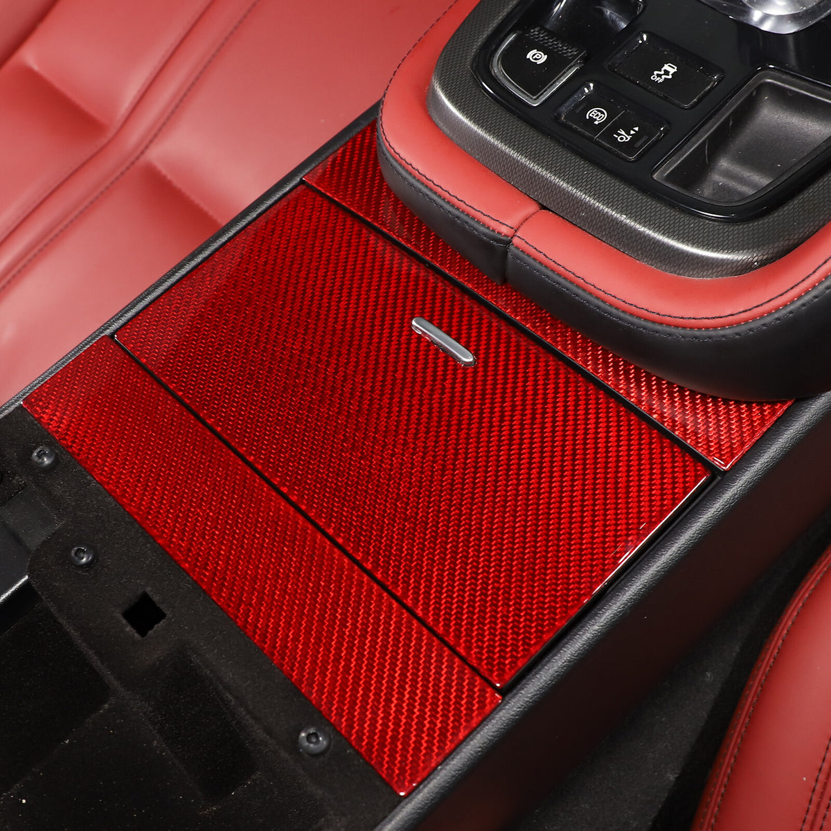 Red Carbon Fiber Interior Cup Holder Cover Trim Frame For Jaguar F-TYPE 2013-24 16