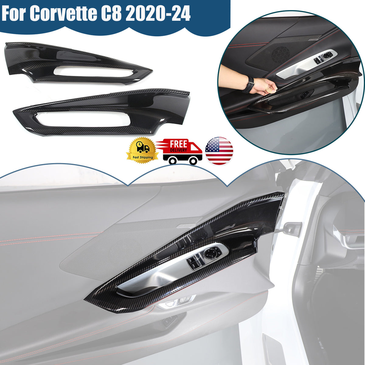 Carbon Fiber ABS Interior Full Decor Cover Trim Kit For Corvette C8 2020-2025 - Styles 36-40 42