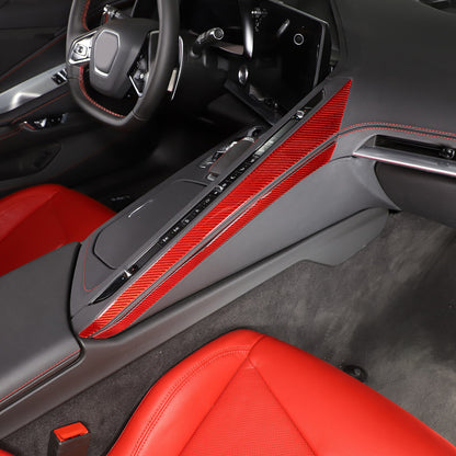 Red Soft Carbon Fiber Interior Decor Trim Kit Cover Set For Corvette C8 20-25 126