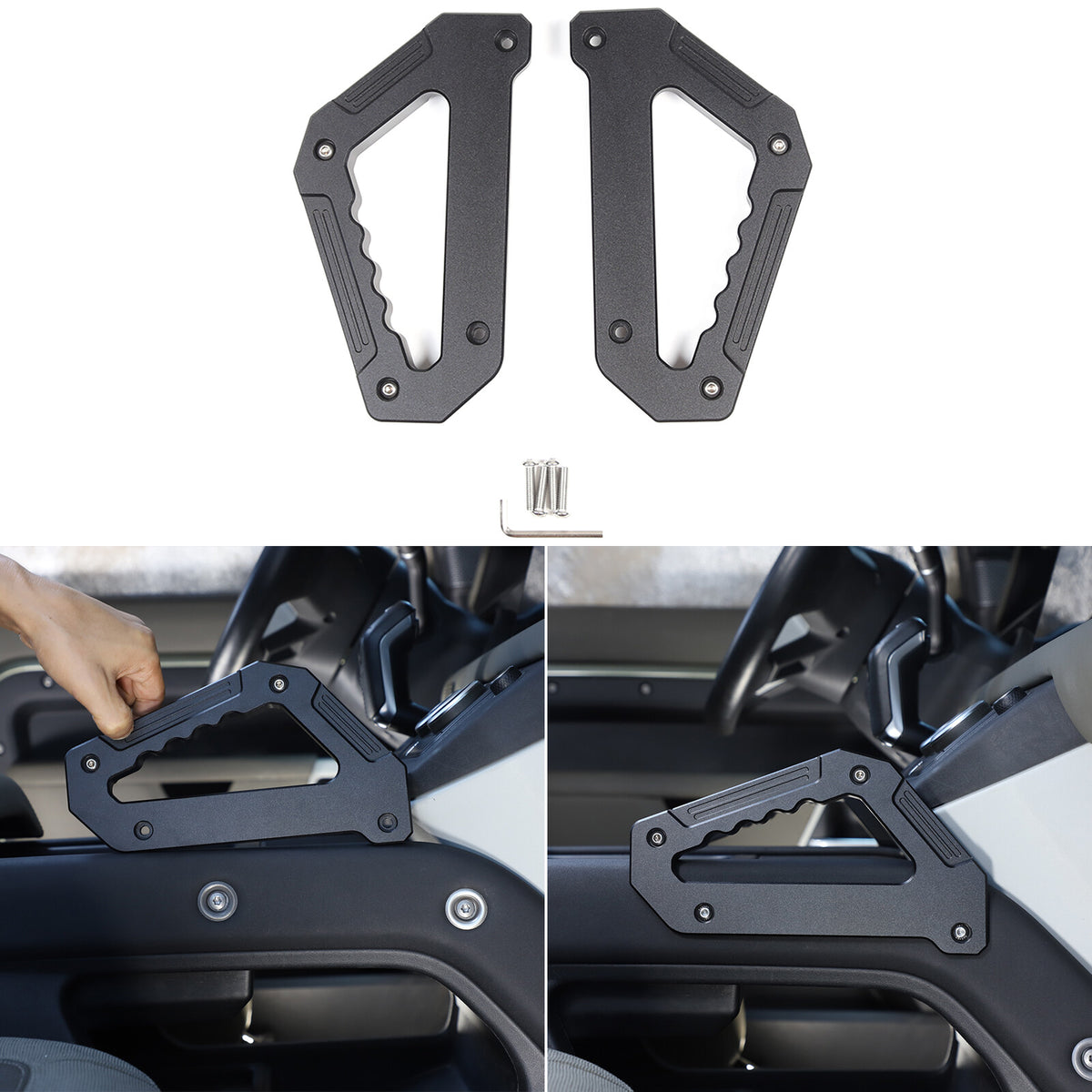 Black Alloy Door Pull Handle Armrest Panel Cover trim For LR Defender 2020-24 8
