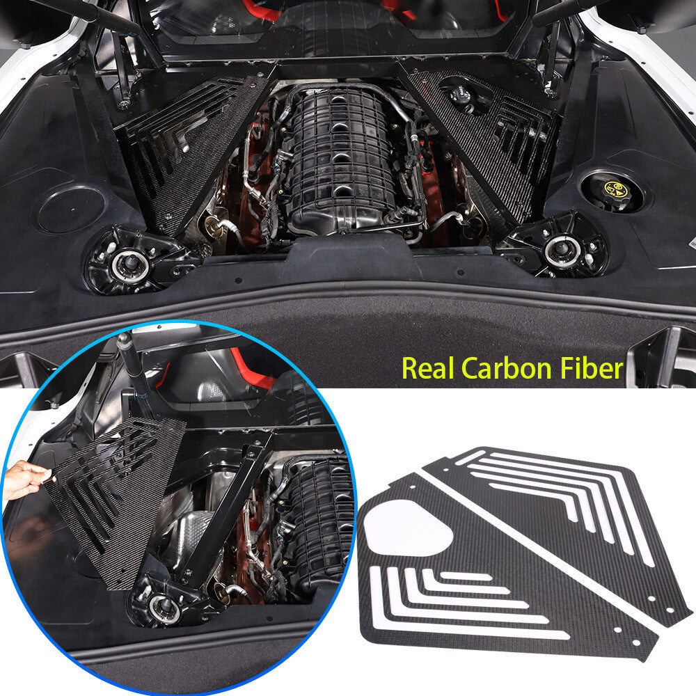 Gloss Real Carbon fiber Engine Bay Side Panel Cover Overlay For Corvette C8 20+ 1