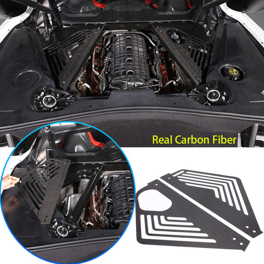 Gloss Real Carbon fiber Engine Bay Side Panel Cover Overlay For Corvette C8 20+ 1