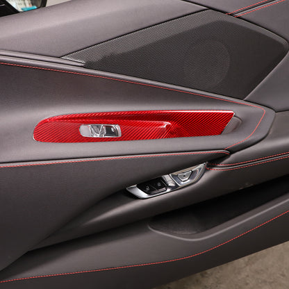 Red Real Carbon Fiber Window Lift Button Cover Trim For Corvette C8 Coupe 20-26 6
