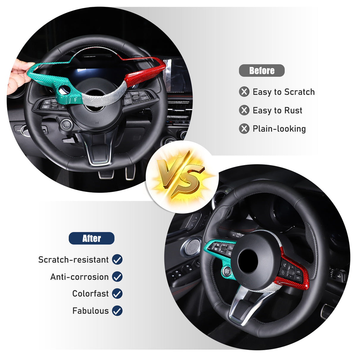 Tri-Color Carbon Fiber Steering Wheel Cover Trim for Alfa Romeo Tonale 2023-2024 17
