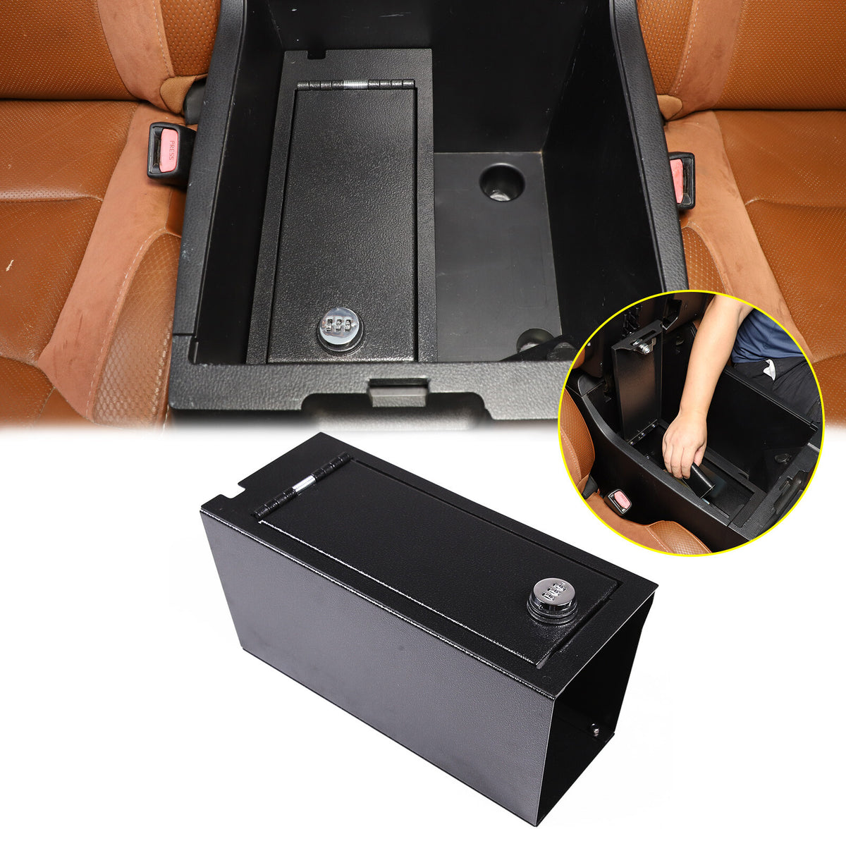 For Toyota Tundra 2014-21 Center Console Small Safe GUN Storage Lock Box W/ TRAY 15