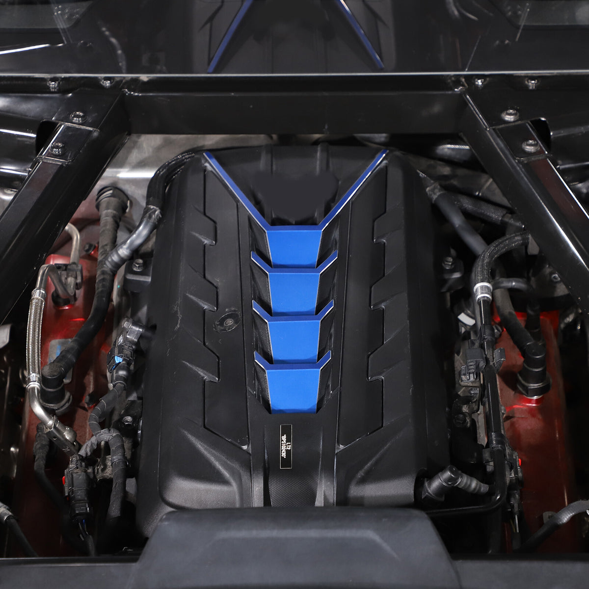 Blue Alloy Car Engine Center Patch Cover Decorate Trim For Corvette C8 2020-26 1