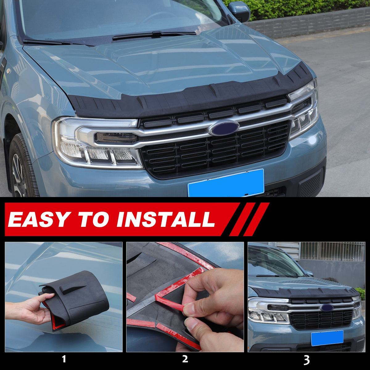 PU Leather Car Bonnet Hood Bra Wind & Bug Deflectors For Ford Maverick 2022+ US 5