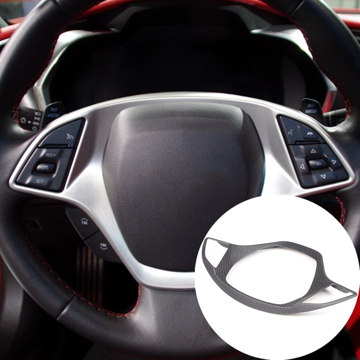 Matte Real Carbon Fiber Interior Steering Wheel Cover Trim For Corvette C7 14-19 4