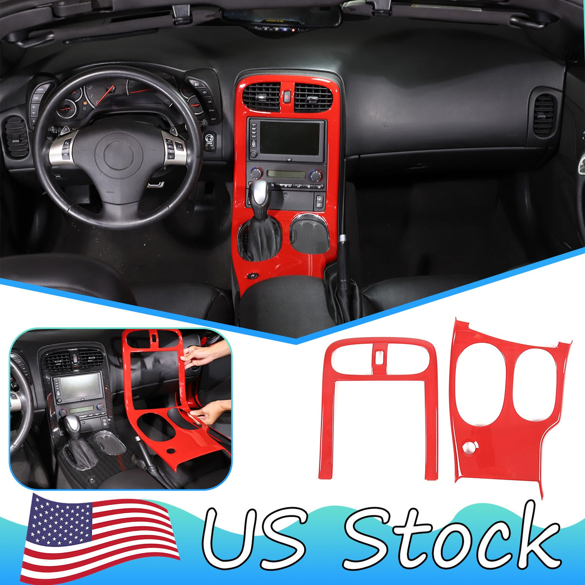 Red ABS Center Console Car Gear Shift Panel Trim For 2005-2013 Corvette C6 1