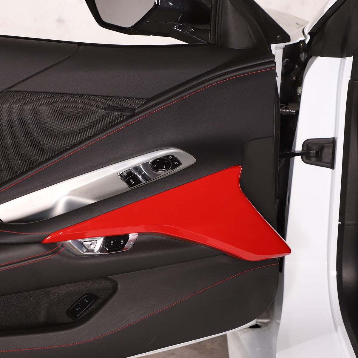 Red ABS Interior Door Panel Decor Cover Trim For Corvette C8 2020-2026 1