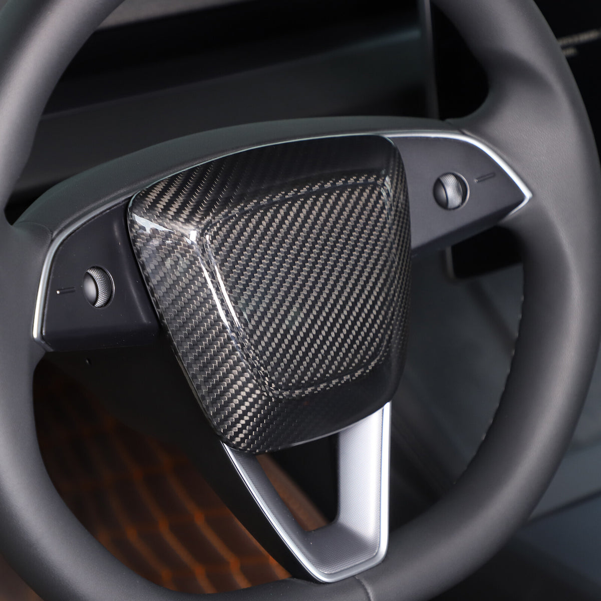 Real Carbon Fiber Steering Wheel Logo Trim Cover For Tesla Model 3 2023-2024 6