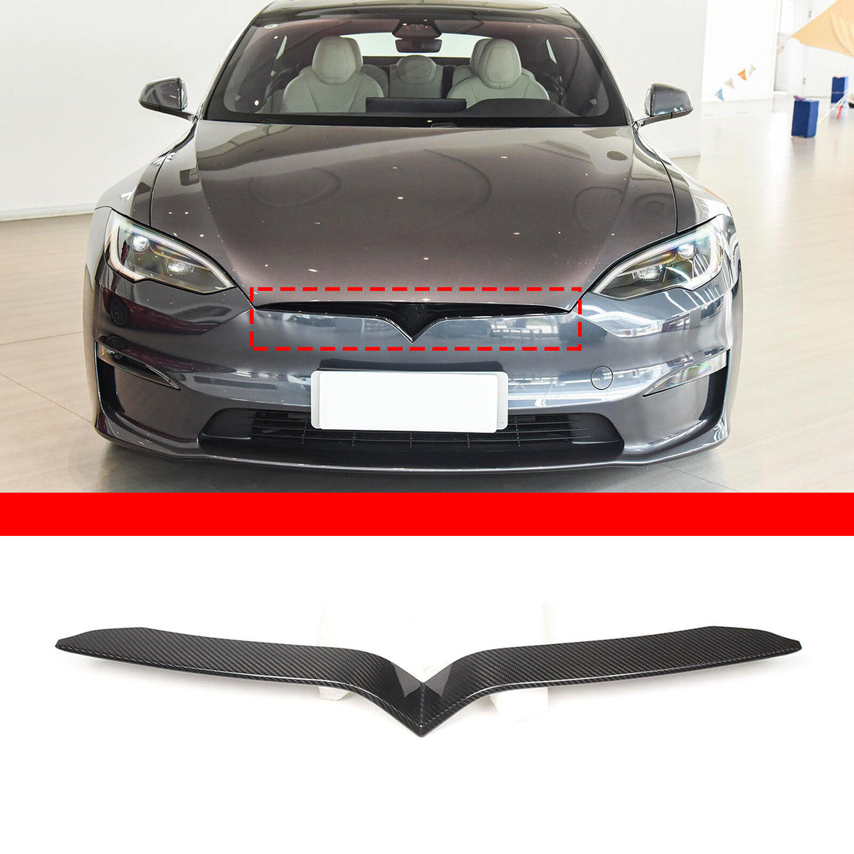 Real Carbon Fiber Front Bumper Grille Cover Molding Trim For Tesla Model S 2023+ 6
