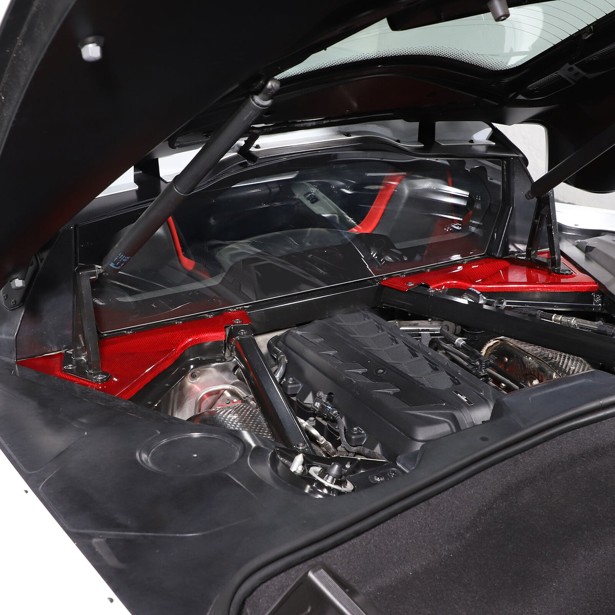 Red Real Carbon fiber Front Hood Lift Support Corner Cover For Corvette C8 20-26 7
