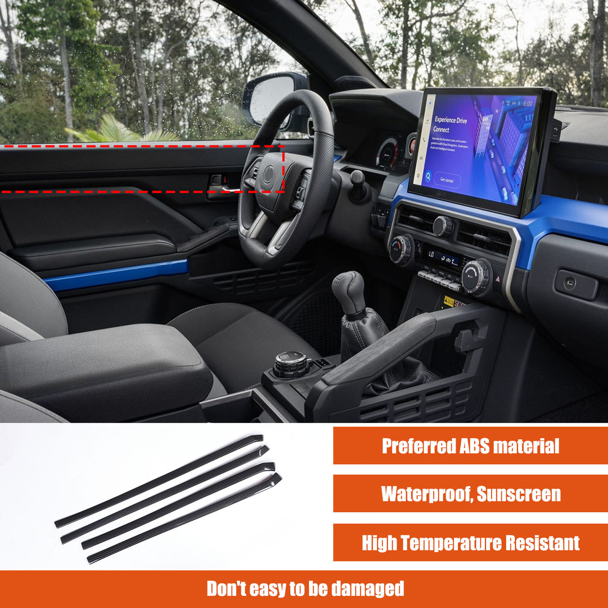 ABS Carbon fiber Interior door panel Trim Strip Cover For Toyota Tacoma 2024+ 16