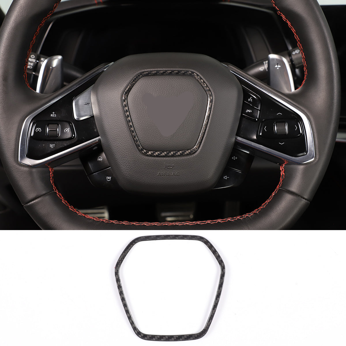 For C8 Corvette Carbon Fiber Steering Wheel Center Surround Cover Set 2020-2026 17