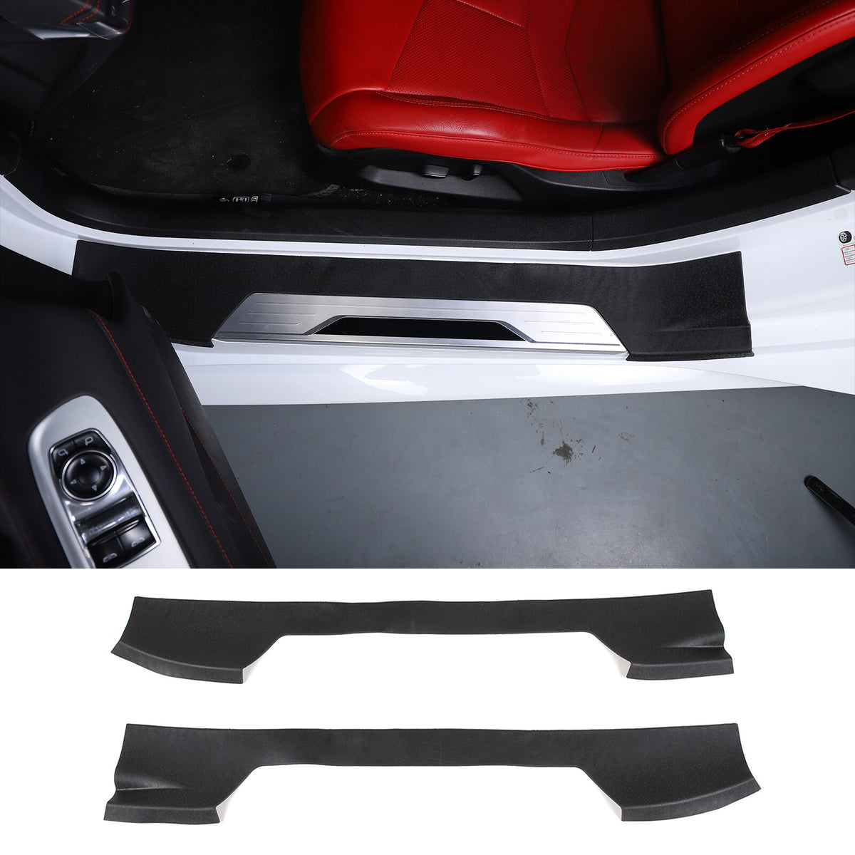 Black TPE Exterior Car Entry Guards Door Sill Cover Trim For Corvette C8 2020-26 18
