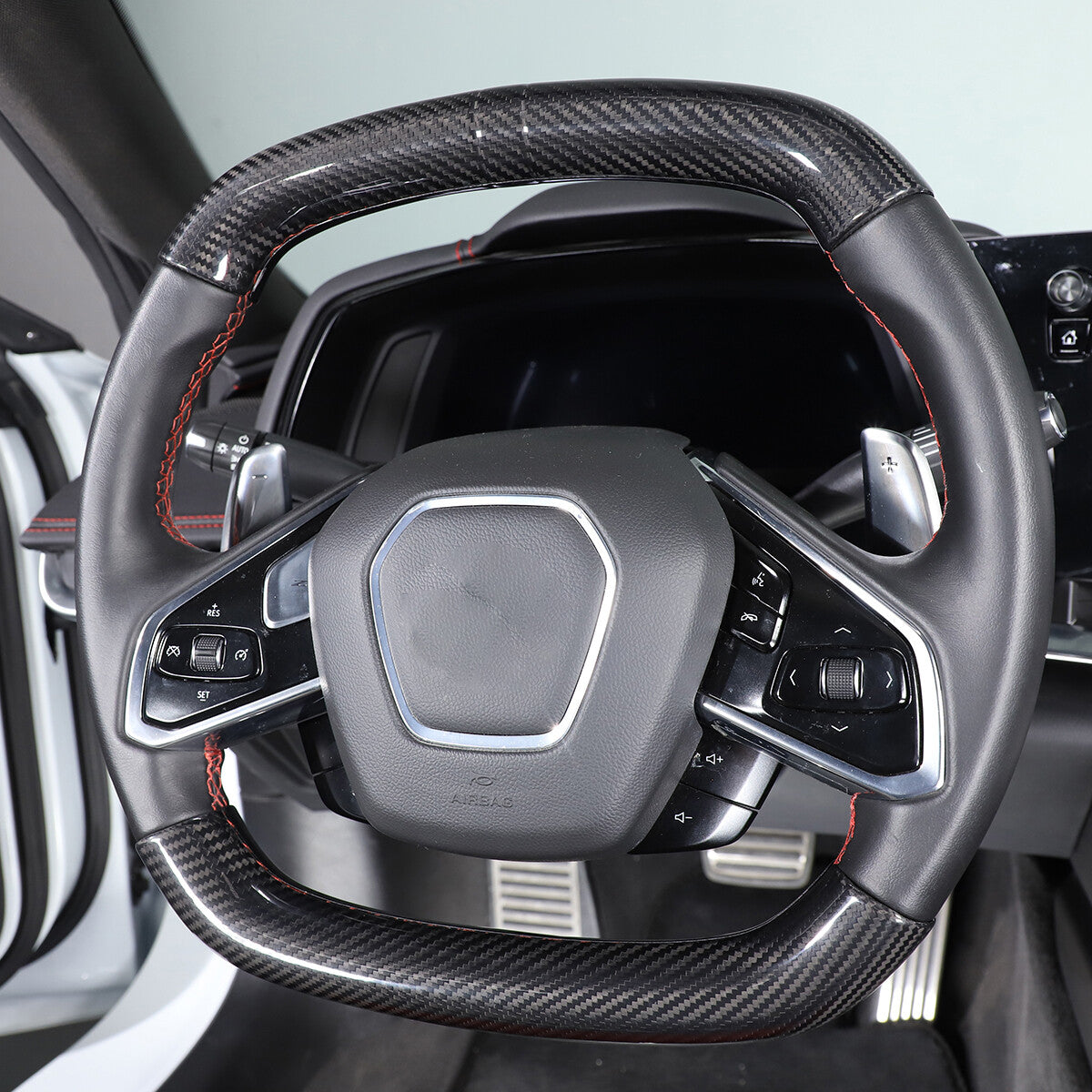 Real Carbon Fiber Steering Wheel Top Handle Cover Trim For C8 Corvette 2020-26 7