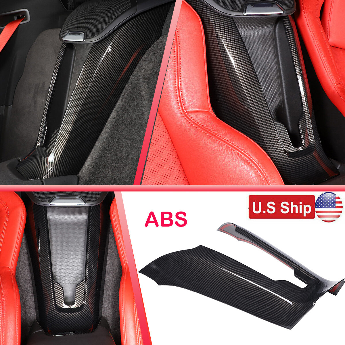 2pcs Carbon ABS Waterfall Wireless Charger Cover For Corvette C8 Convertible 2