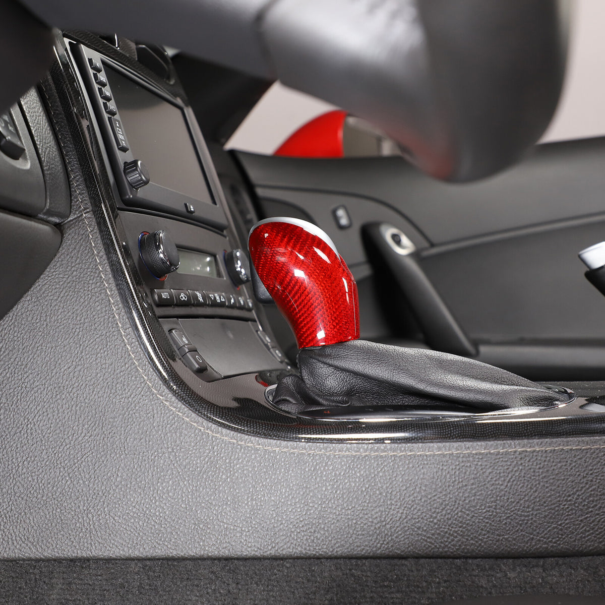 Red Real Carbon Fiber Center Gear Shift Knob Trim Cover For Corvette C6 2005-13 19