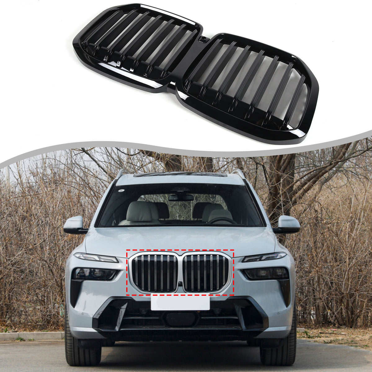 Glossy Black Car Front Bumper Line Kidney Grille Grill For BMW X7 G07 2023-2024 11