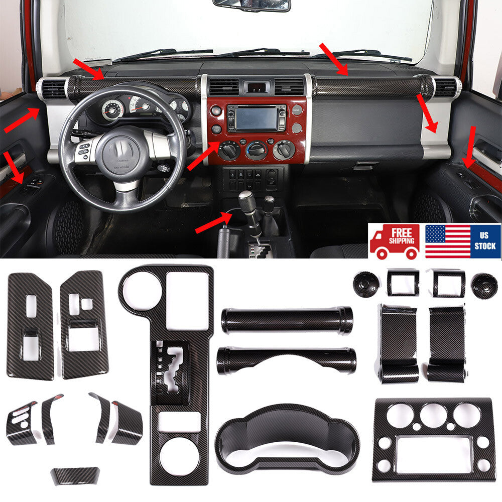 18pcs Carbon Fiber Look Center Console Kit Trim For Toyota FJ Cruiser 2007-2020 1