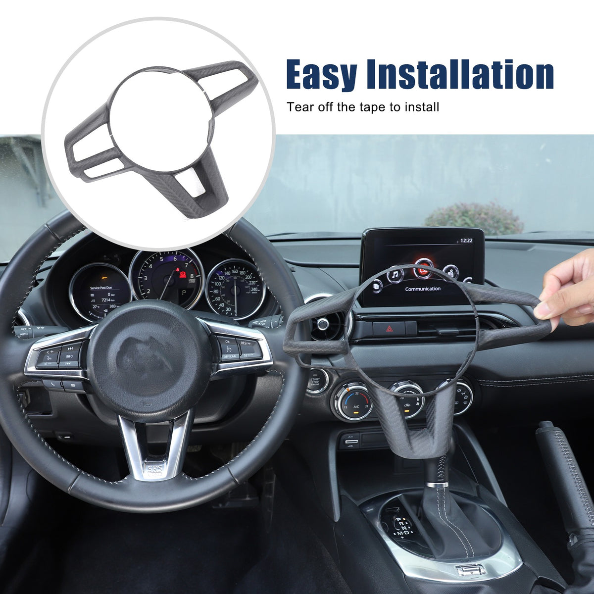 Matte Real Carbon Fiber Steering Wheel Button Trim For Mazda MX-5 Miata 2016-25 7