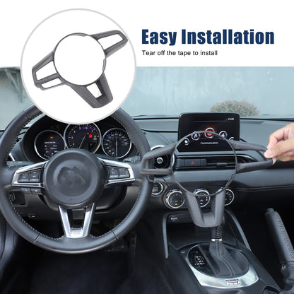 Matte Real Carbon Fiber Steering Wheel Button Trim For Mazda MX-5 Miata 2016-25 7
