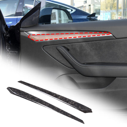 Forged Real Carbon Fiber Inner Door Panel Strip Trim For Tesla Model 3 Y 2021-22 1