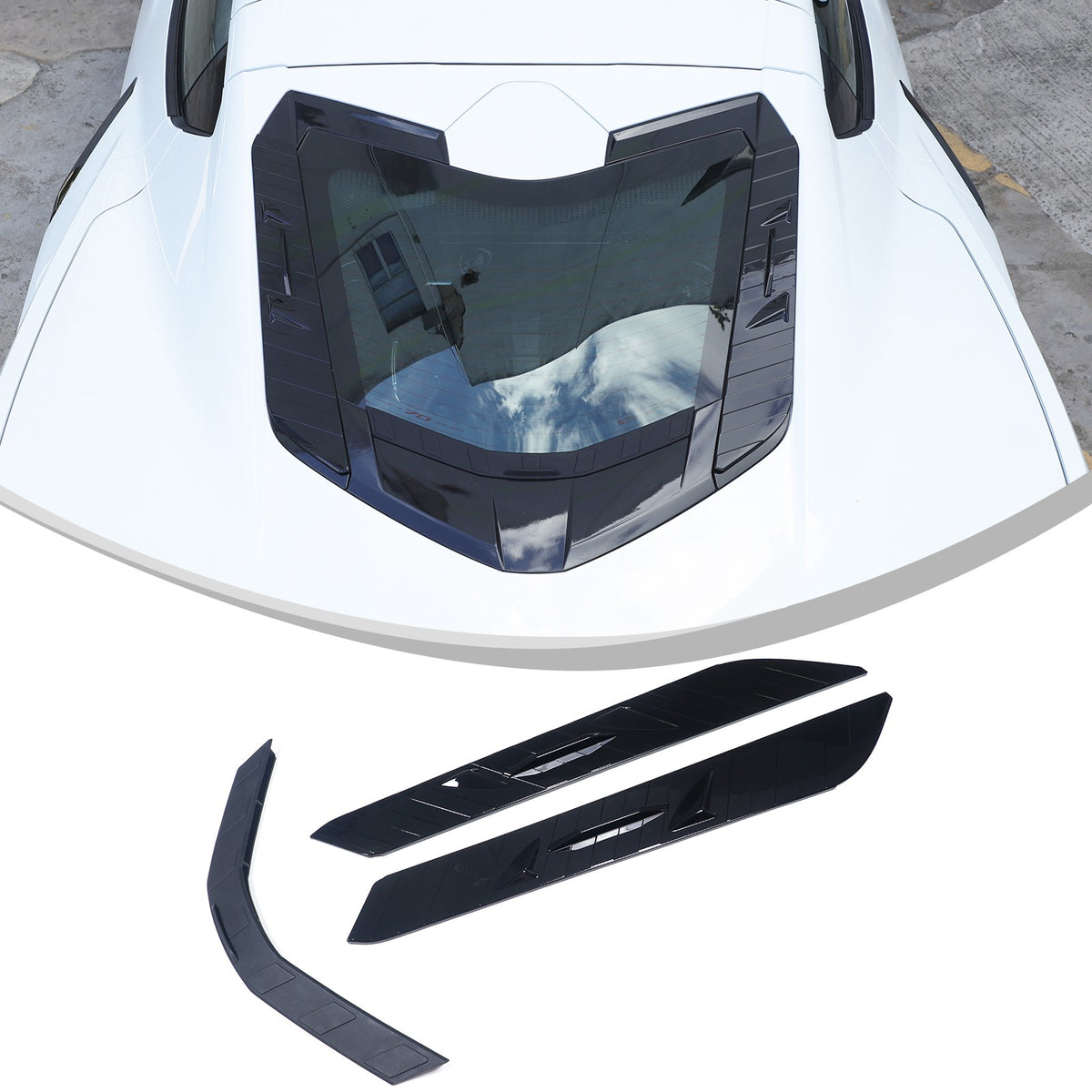 ABS Piano Black Rear Hood Wash Waterproof Trim Cover For Corvette C8 2020+ 3