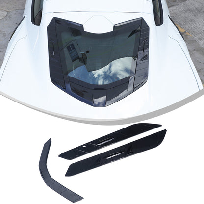ABS Piano Black Rear Hood Wash Waterproof Trim Cover For Corvette C8 2020+ 3