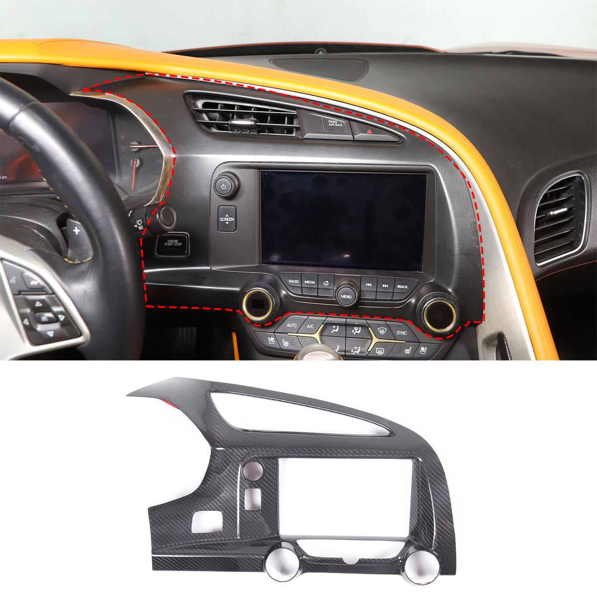 Real Carbon Fiber Center Dashboard AC Air Vent Cover Trim For Corvette C7 14-19 3
