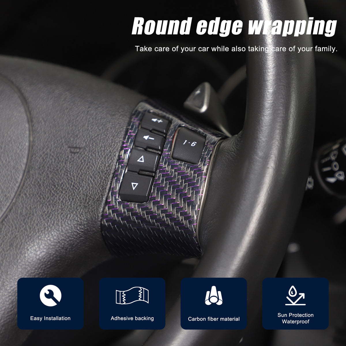 Real Carbon Fiber Steering Wheel Button Cover Trim For Corvette C6 2005-2013 11