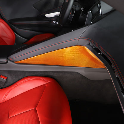 Yellow Carbon Fiber Center Console Side Panel Trim Cover For 2020-25 Corvette C8 3