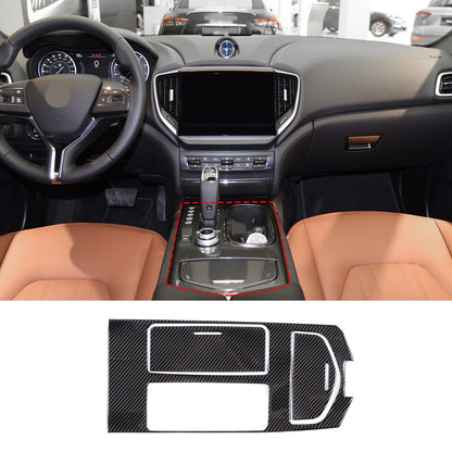 Carbon Fiber Center Console Shifter Panel Sticker For 2014-24 Maserati Ghibli 12