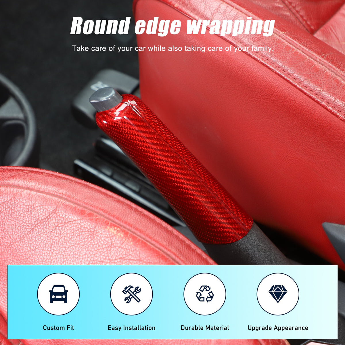 Red Real Carbon Fiber Handbrake Trim Cover For Fiat 500 2007+ 7