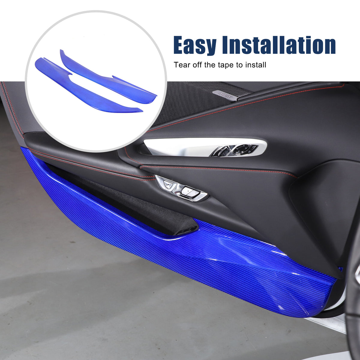Blue Real Carbon Fiber Interior Door Anti-Kick Panel Trim For Corvette C8 2020+ 2