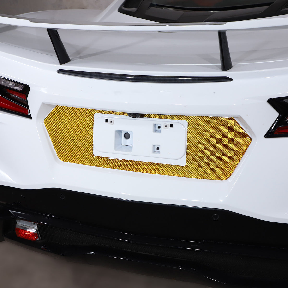 Yellow Carbon Fiber Rear License Plate Frame Panel Sticker For Corvette C8 20-26 5