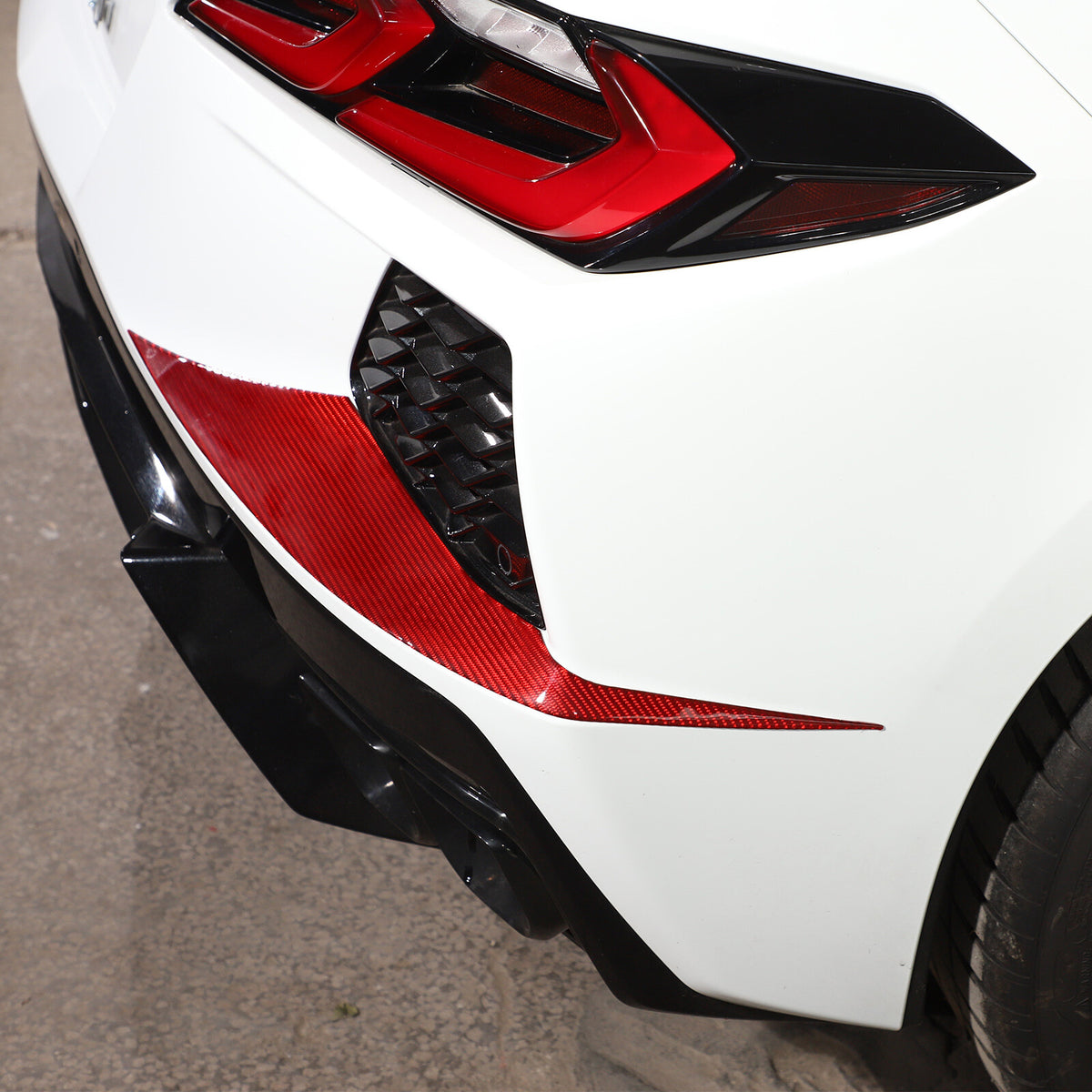 Red Carbon fiber Rear Bumper Air Intake Panel Trim Sticker For Corvette C8 20-26 10